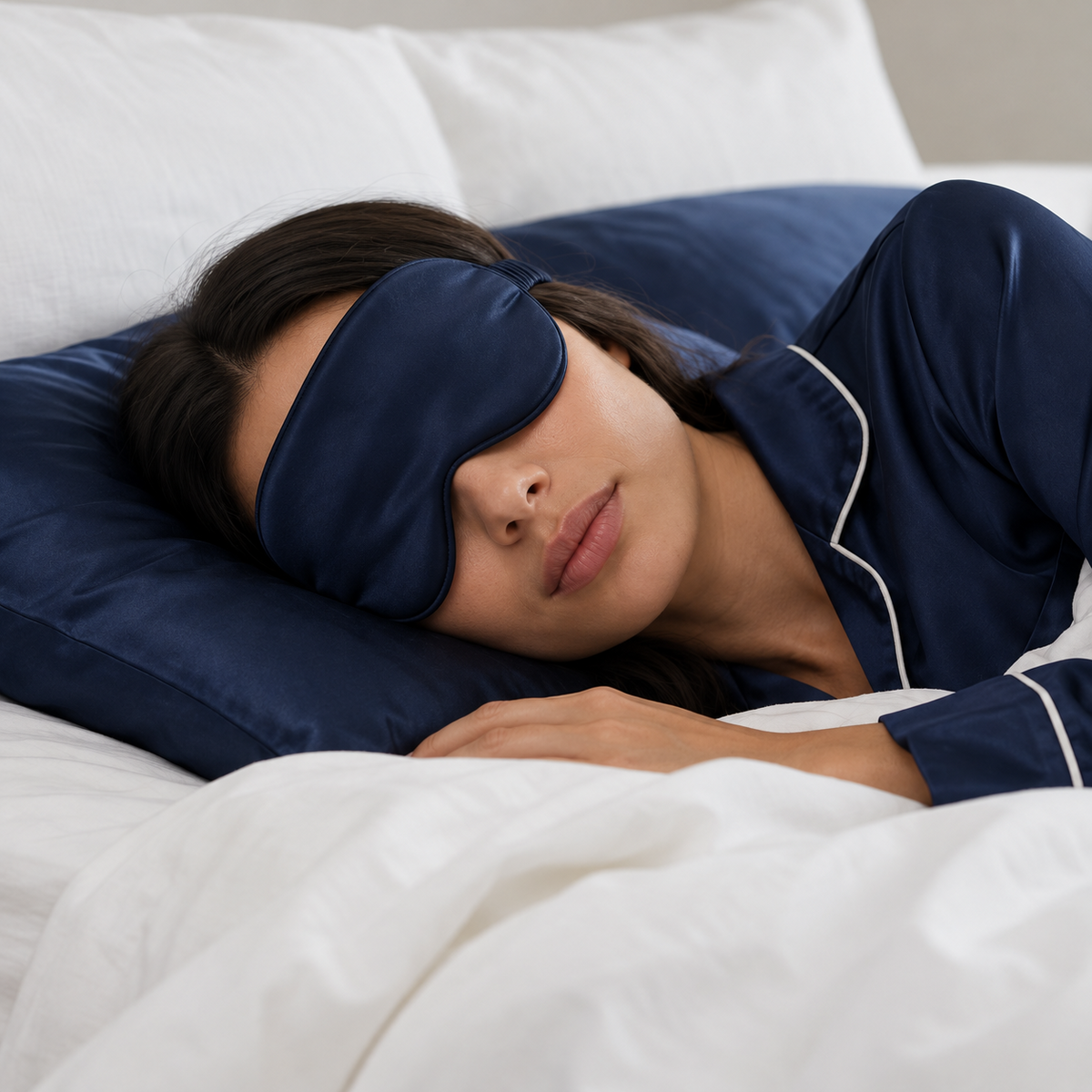 Midnight Navy 22 momme silk sleep eye mask, view 2
