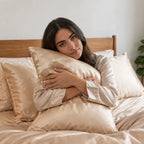 Champagne silk pillowcase close-up