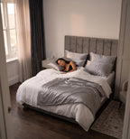 Silver gray silk pillowcase close-up