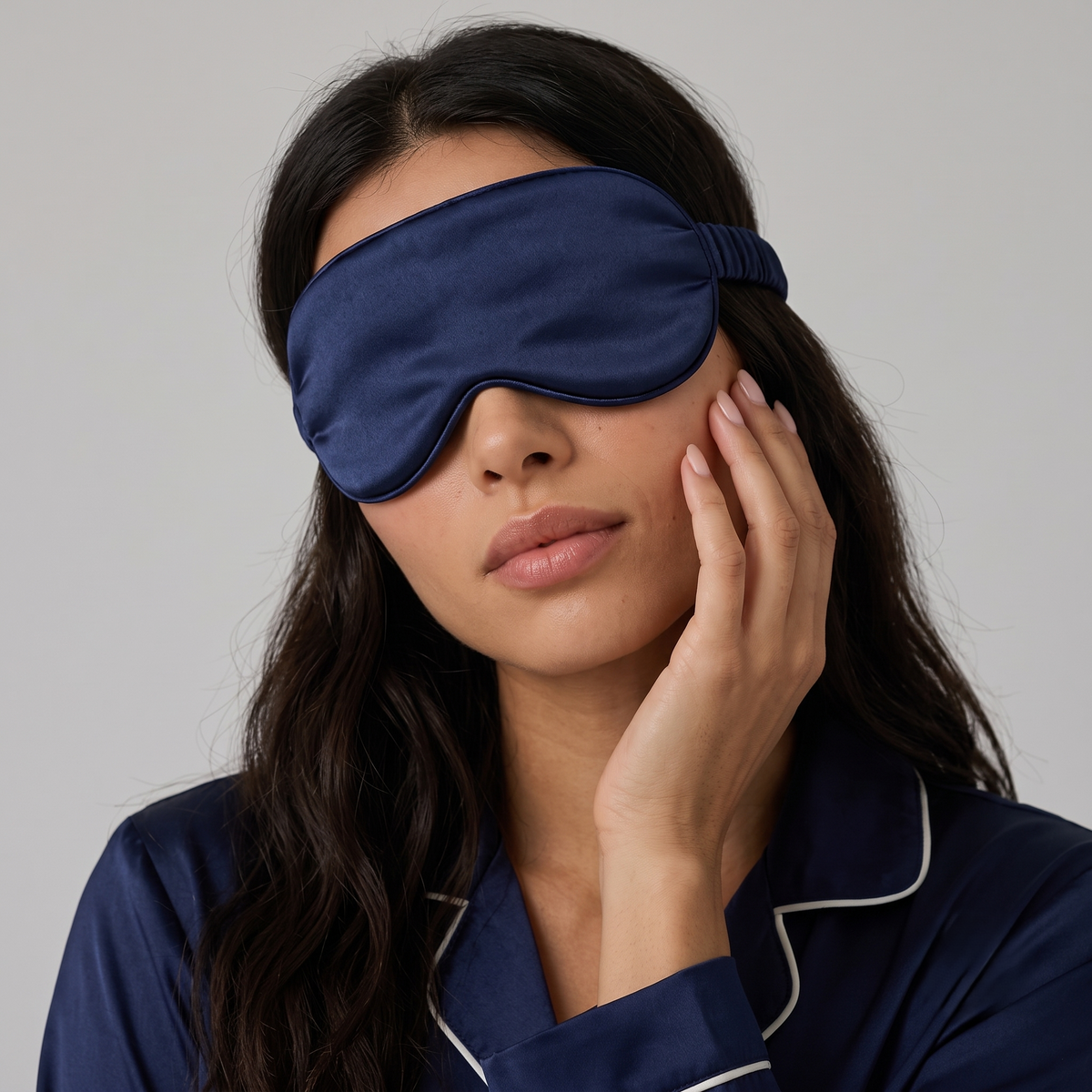 Midnight Navy 22 momme silk sleep eye mask, view 8