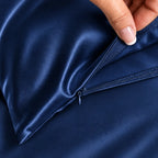 Navy blue silk pillowcase detail